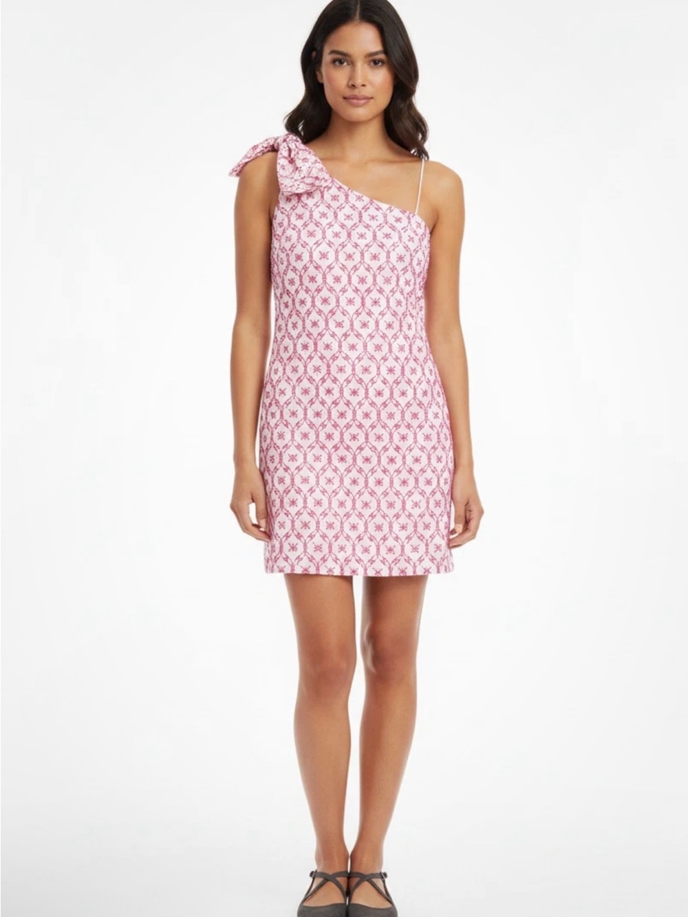 J CREW NWT One Shoulder Sheath Dress SZ 4 FUSCHIA Pink WHITE Women Embroidered